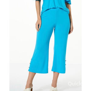 Curations x Debbie Denmon Pants Sz 2X Blue Pull-On Knit Crop Flare Stud Hem New‎
